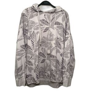 AERIE Oversize Cotton Abstract Cottage Palm Tree Print Hoodie, Gray- Medium
